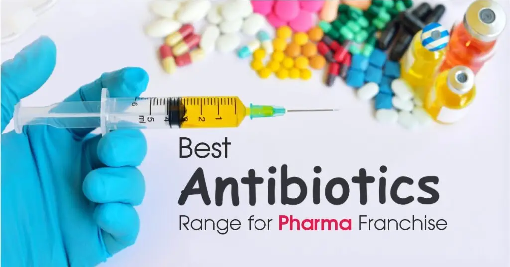 Best antibiotic range for pharma franchise — antibiotic tablets and capsules displayed on a clean pharmaceutical background with Rosette Pharma branding